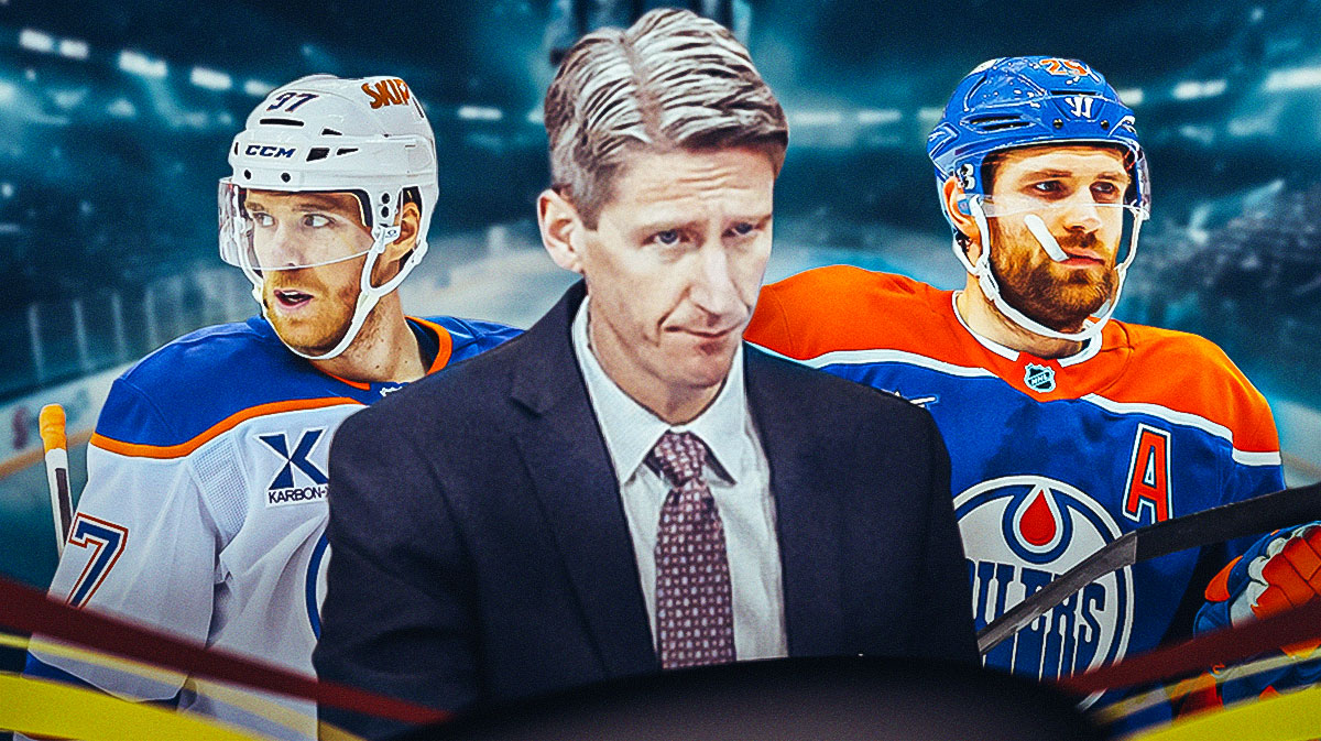 Kris Knoblauch front and center. Connor McDavid behind to left. Leon Draisaitl behind to right
