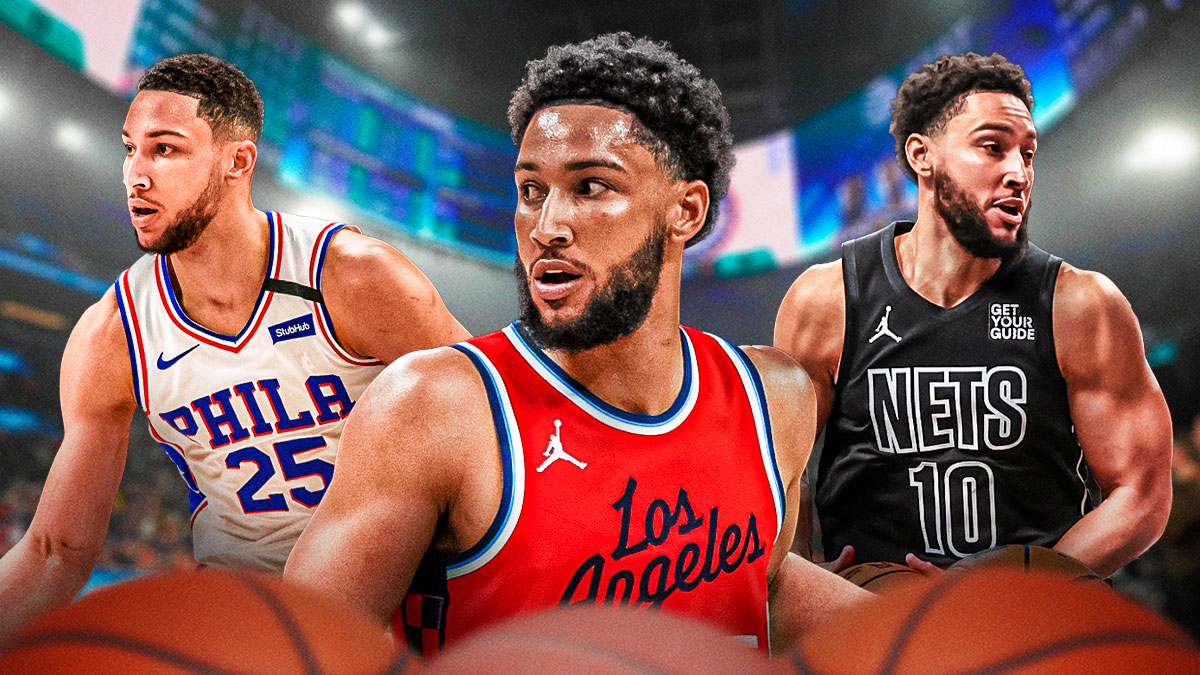 cutout of Ben Simmons in action in Clippers jersey front and Center. This cutout has to be the biggest and the focus. On the back left, need cutout of Simmons in his Sixers jersey in action please. On the back right, need cutout of Simmons in his Nets jersey in action please.