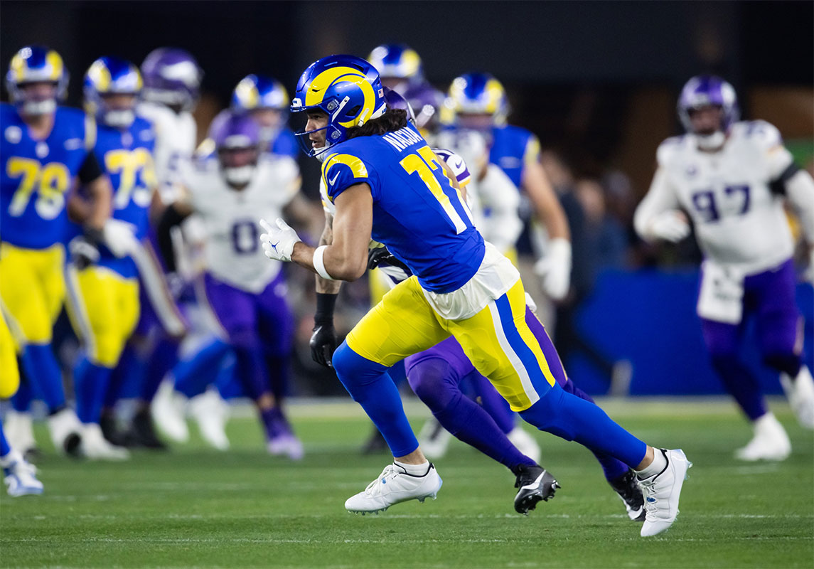 Los Angeles Rams wide receiver Puka Nacua (17) against the Minnesota Vikings during an NFC wild card game at State Farm Stadium.