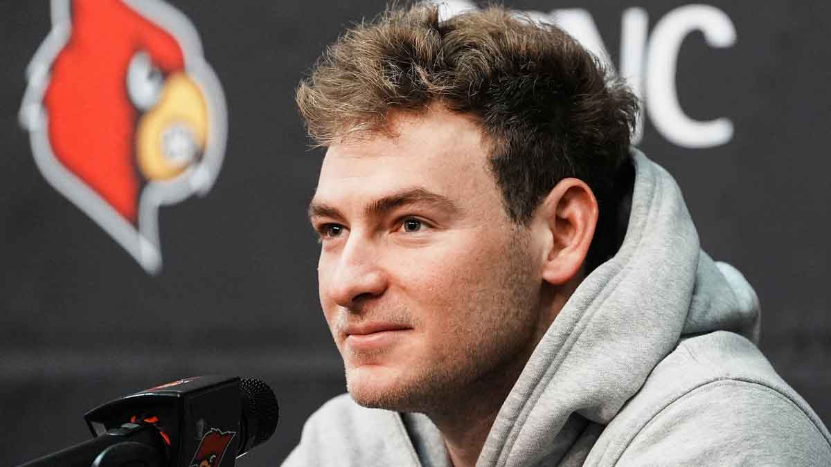 USC quarterback transfer Miller Moss talks to the media Feb. 18, 2025. Moss passed for 3,469 yards and 27 touchdowns in four seasons with the Trojans. Moss will be counted on to lead the Cardinals for the 2025 season. Feb. 18, 2025. 