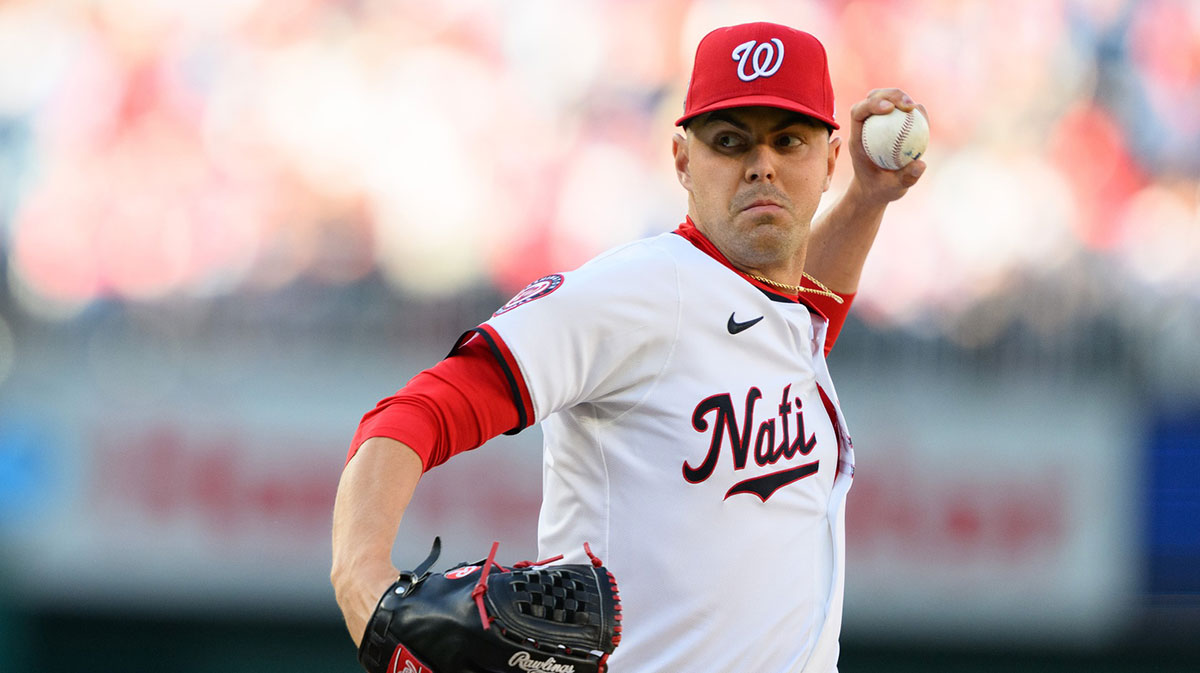 Washington Nationals pitcher MacKenzie Gore (1) throws a pitch during the fourth inning against the Philadelphia Phillies at Nationals Park.