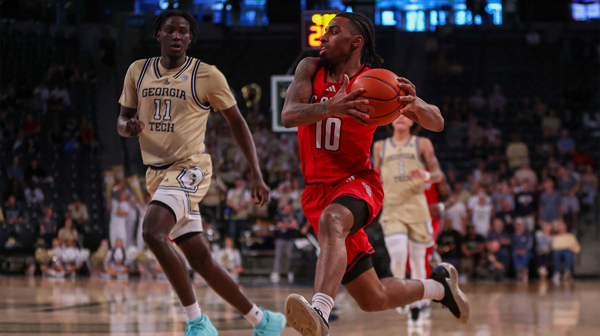 North Carolina State Wolfpack guard Marcus Hill (10) drives to the basket against the Georgia Tech Yellow Jackets in the first half at McCamish Pavilion.
