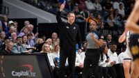 TCU Horned Frogs head coach Mark Campbell talks with his team as TCU Horned Frogs face off with Notre Dame Fighting Irish during the Sweet 16 at Legacy Arena in Birmingham, Ala., on Saturday, March 29, 2025.