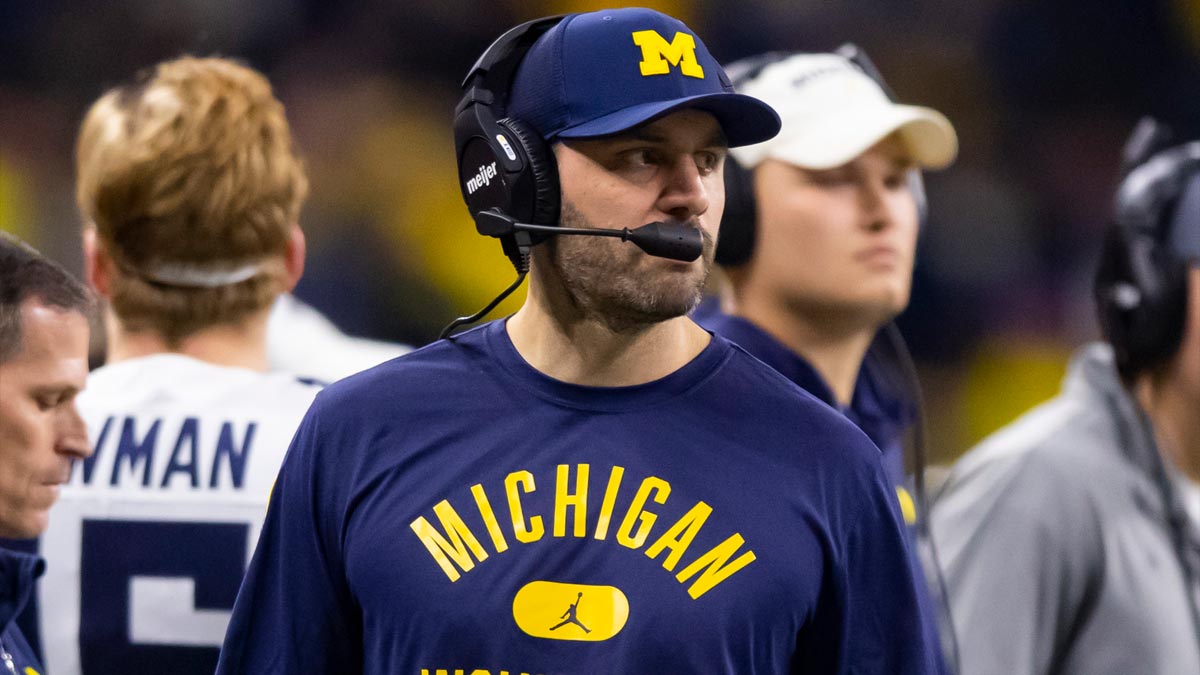 Michigan Wolverines quarterbacks coach Matt Weiss against the Iowa Hawkeyes in the Big Ten Conference championship game at Lucas Oil Stadium.