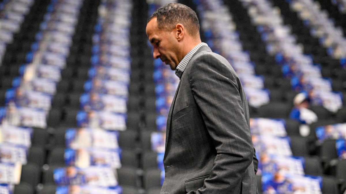 Dallas Mavericks General Manager Nico Harrison goes off the court before the game between Dallas and Sacramento Kings in the American Airlines central. 