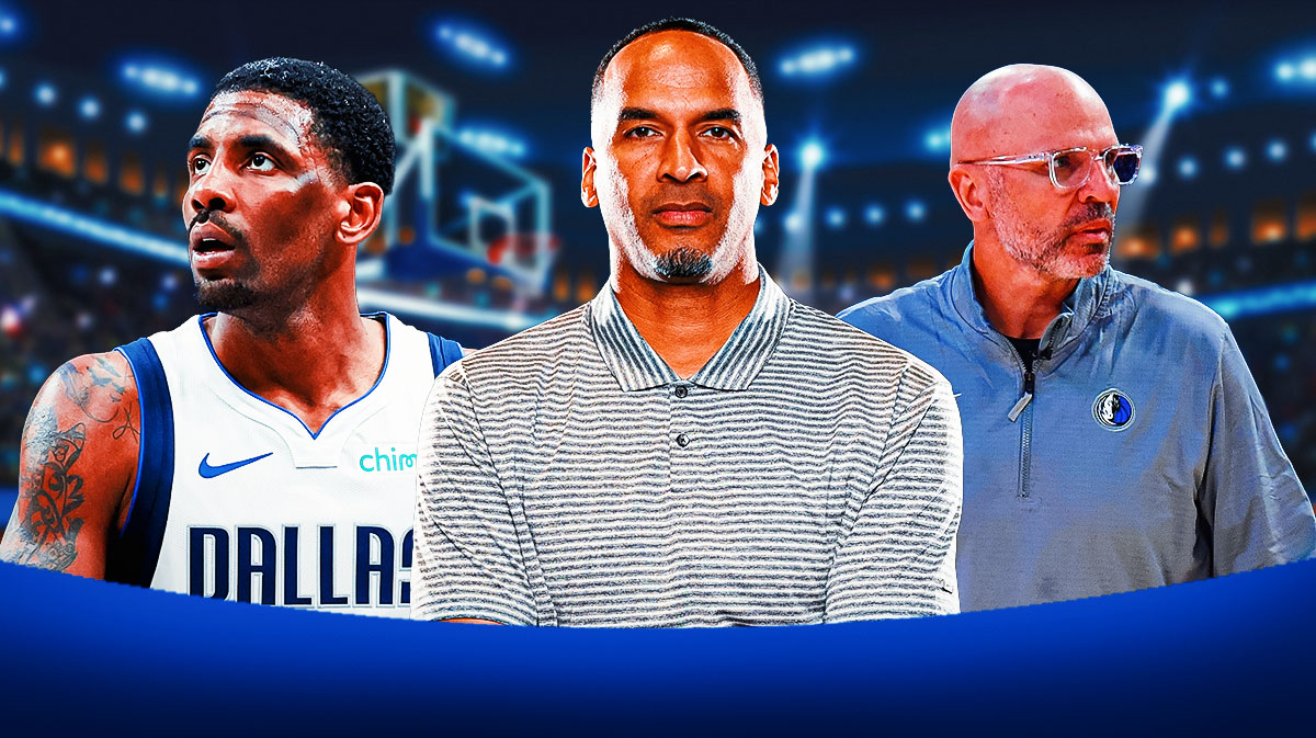 Mavericks star Kyrie Irving, GM Nico Harrison, HC Jason Kidd