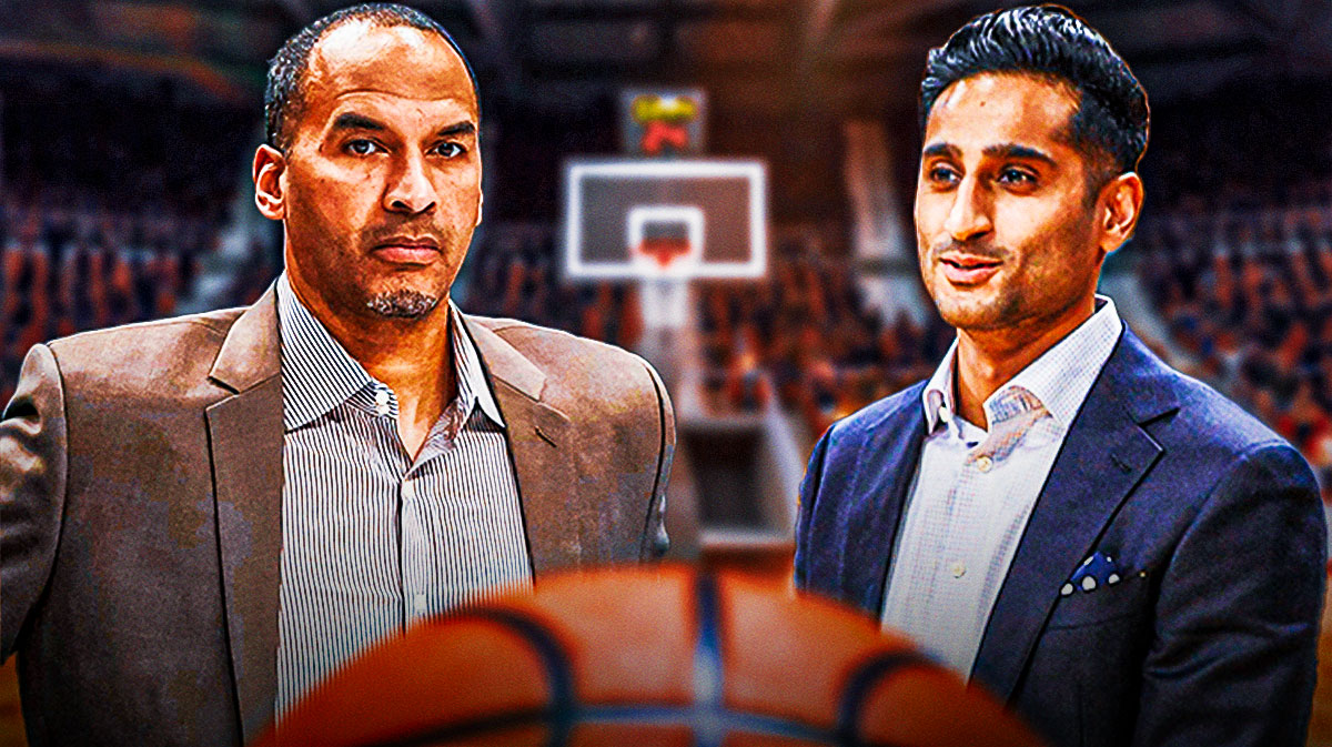 Mavericks GM Nico Harrison looking sad. Shams Charania smiling.