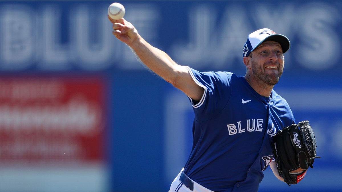 Toronto Blue Jays pitcher Max Scherzer (31) throws a pitch against the Philadelphia Phillies in the second inning during spring training at TD Ballpark. 