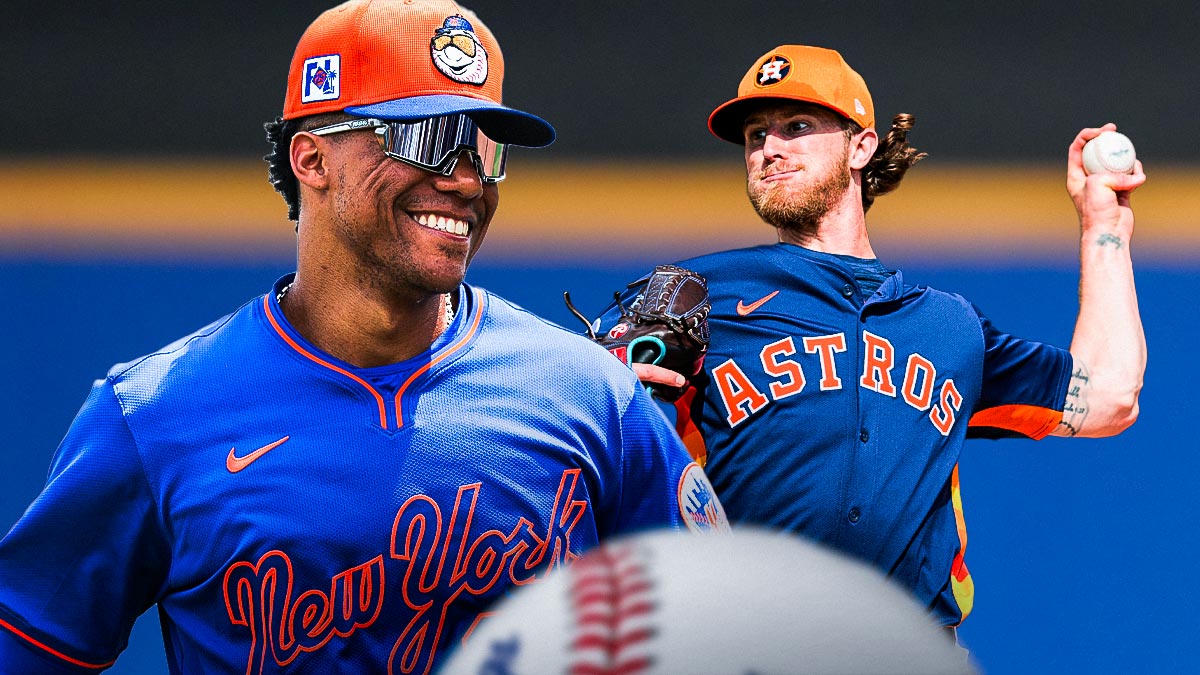Mets' Juan Soto tipping his hat/helmet to Astros pitcher Josh Hader