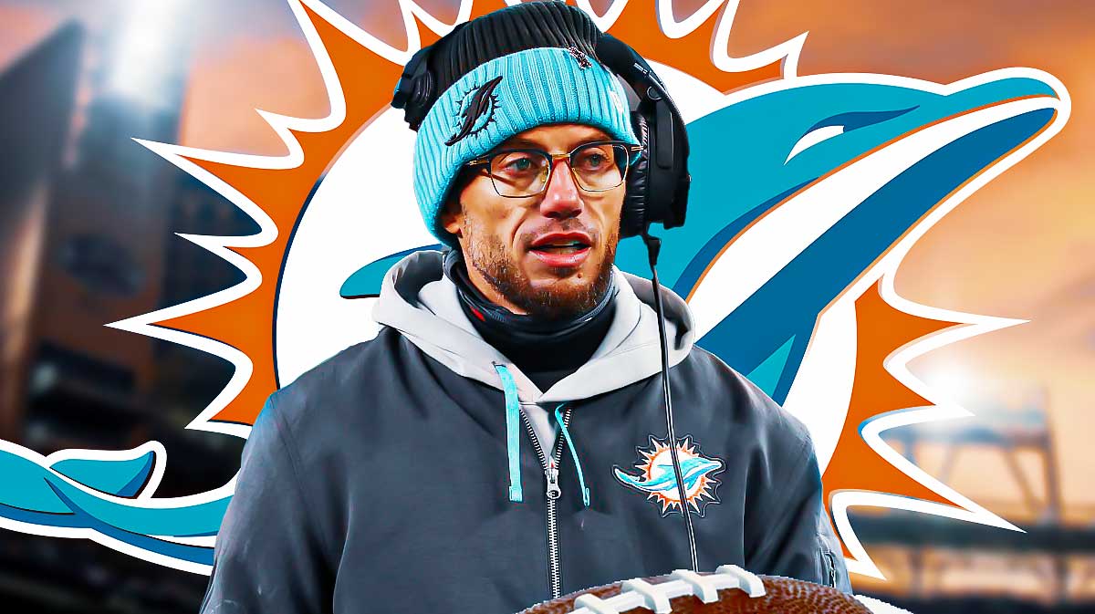 Mike McDaniel and Dolphins logo