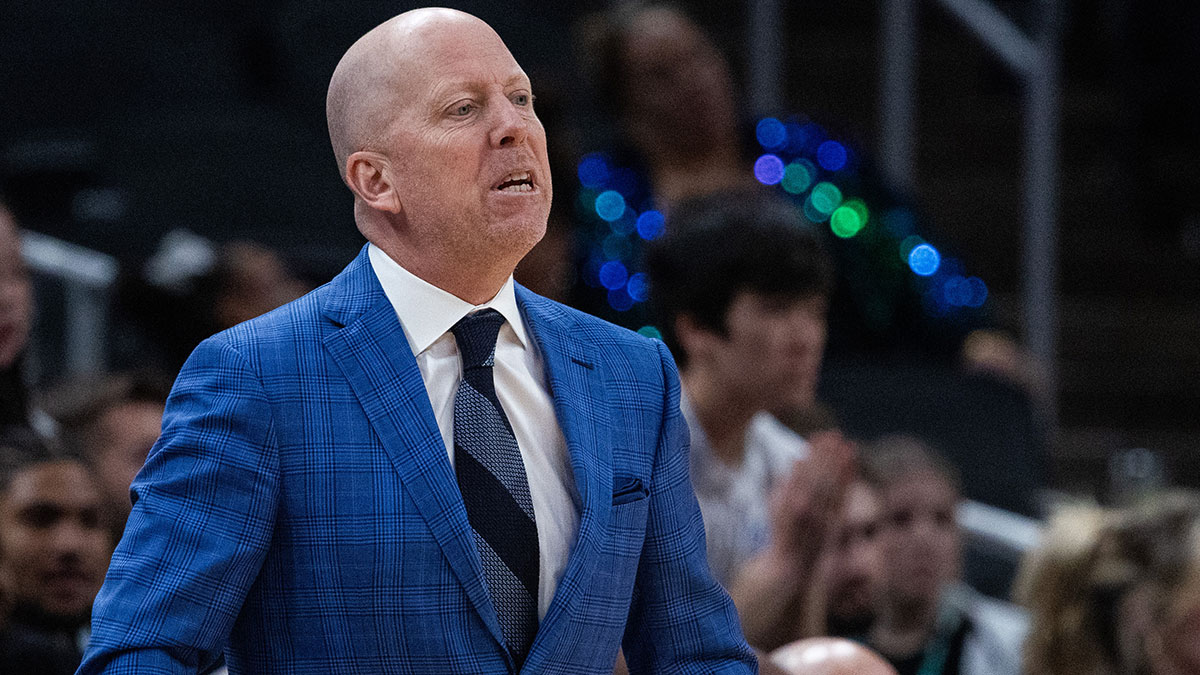UCLA Bruins head coach Mick Cronin in the second half against the Wisconsin Badgers at Gainbridge Fieldhouse.