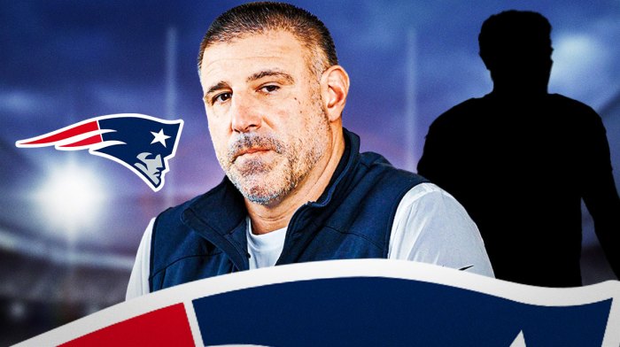 Mike Vrabel, silhouette of Jack Gibbens, New England Patriots logo