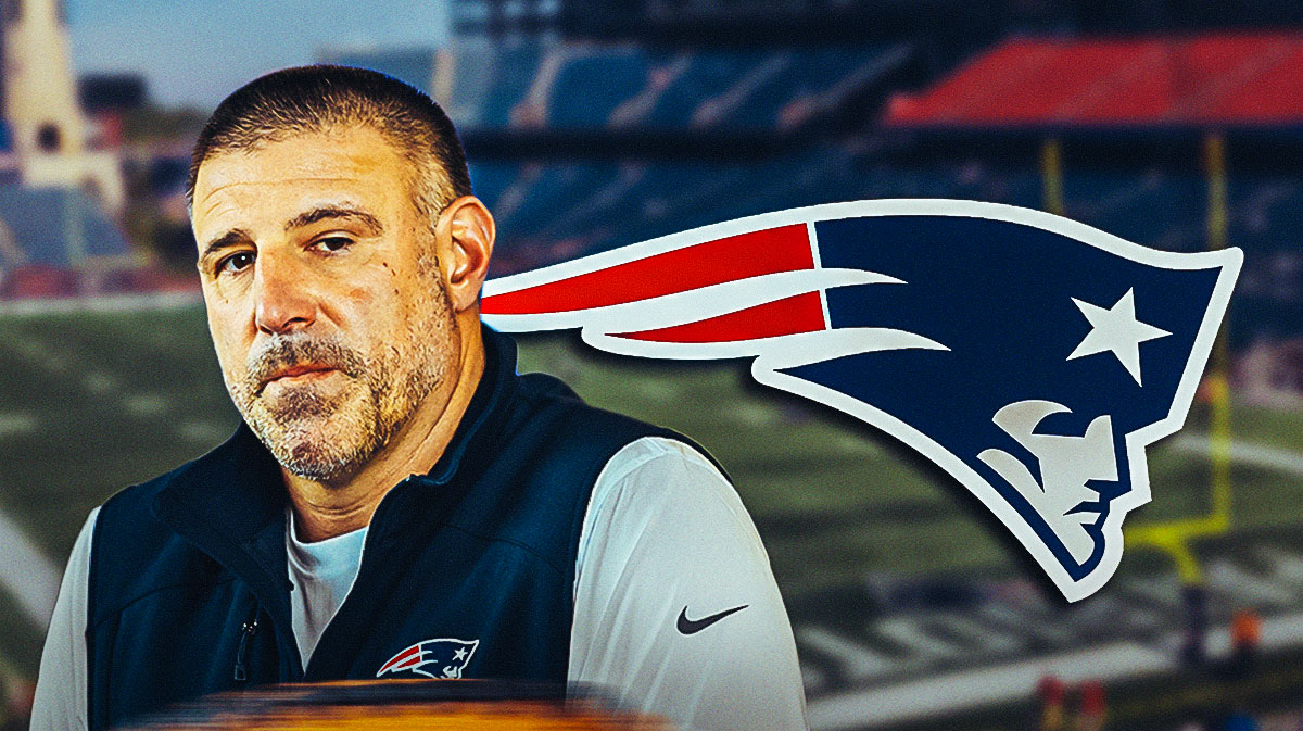 Patriots logo next to Mike Vrabel.