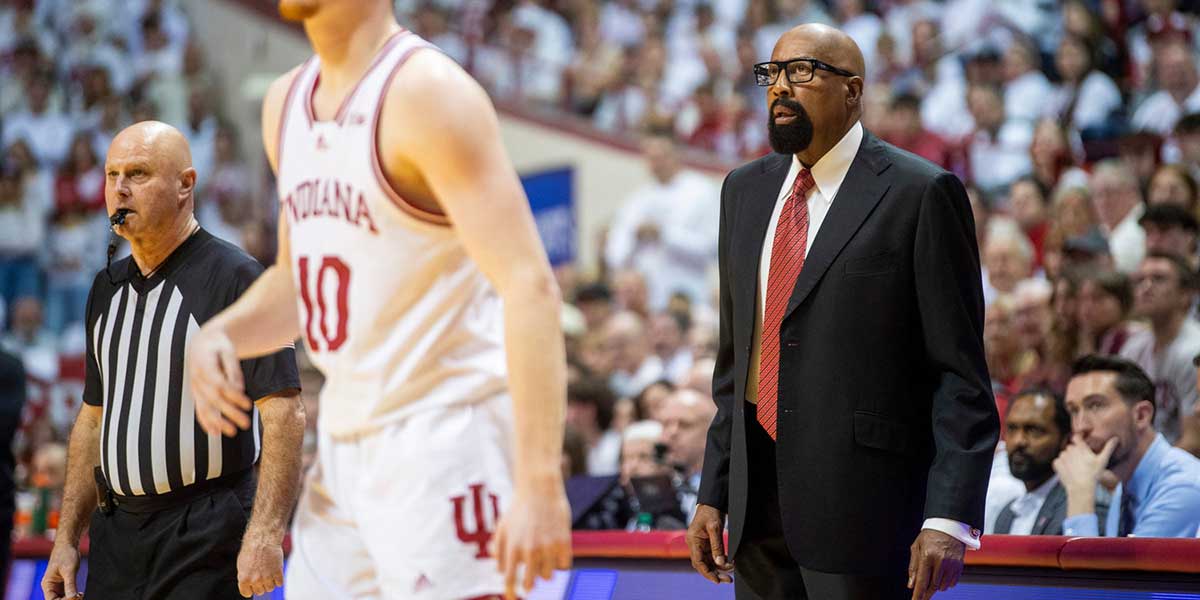 Indiana Head Coach Mike Woodson during the Indiana versus Ohio State men's basketball game at Simon Skjodt Assembly Hall on Saturday, March 8, 2025.