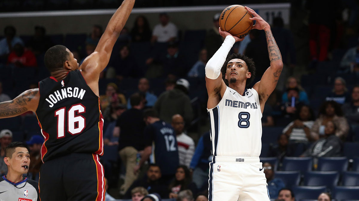 Memphis Grizzlies forwards miles Norris (8) shoots during the second half against Miamic heat in FedExforum. Mandatory Credit: Petre Thomas-Imangn Pictures