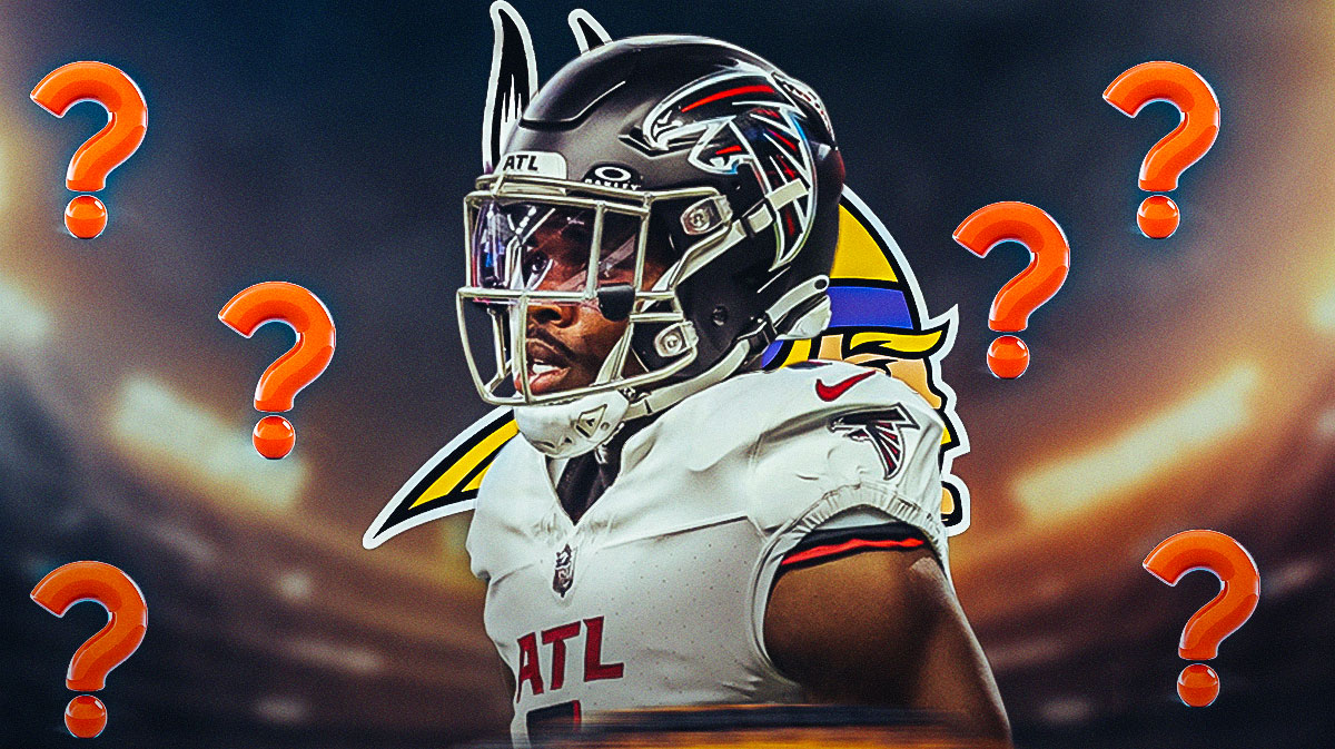 CB Jeff Okudah surrounded by question mark emojis. There is also a logo for the Minnesota Vikings.