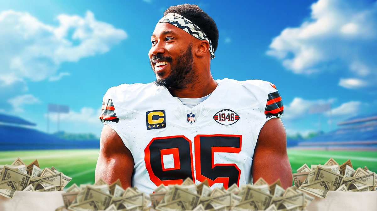 Myles Garrett with money all around him.