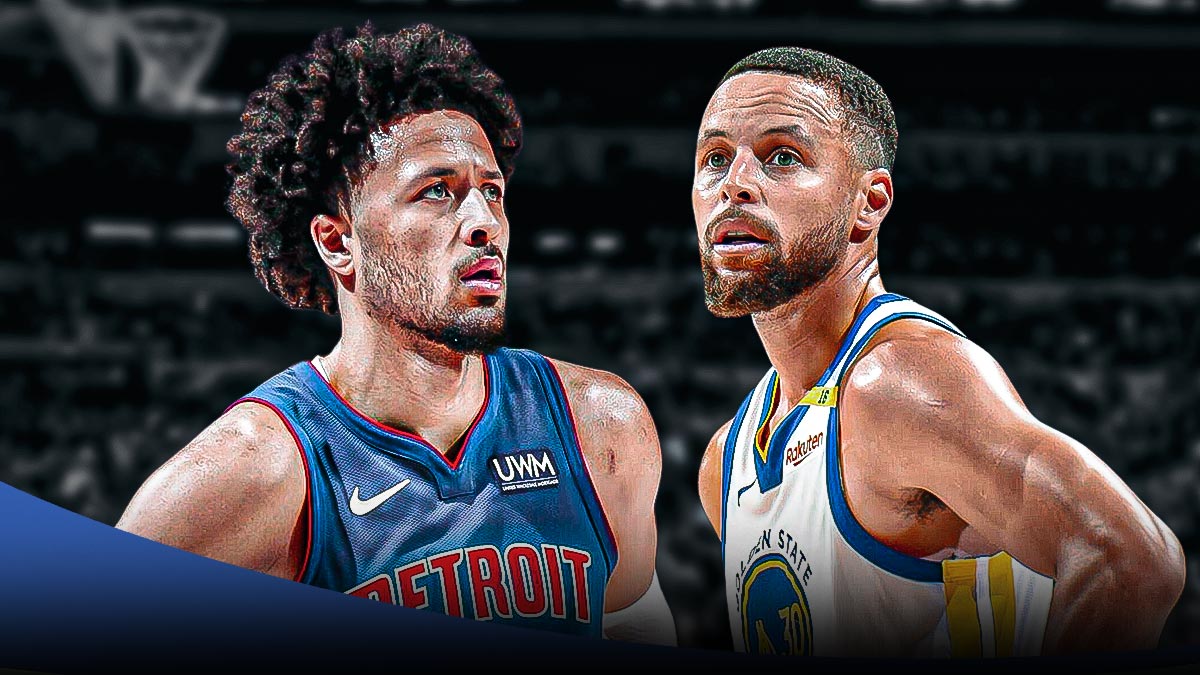 Stephen Curry and Cade Cunningham looking serious