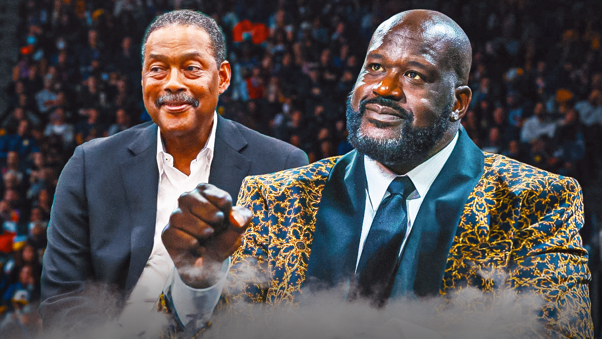 A current/recent image of Shaquille O'Neal alongside an image of former NBA player Junior Bridgeman