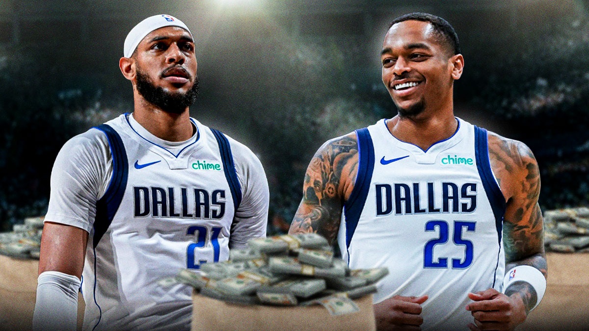 Mavericks' PJ Washington and Daniel Gafford with money bag emojis around them