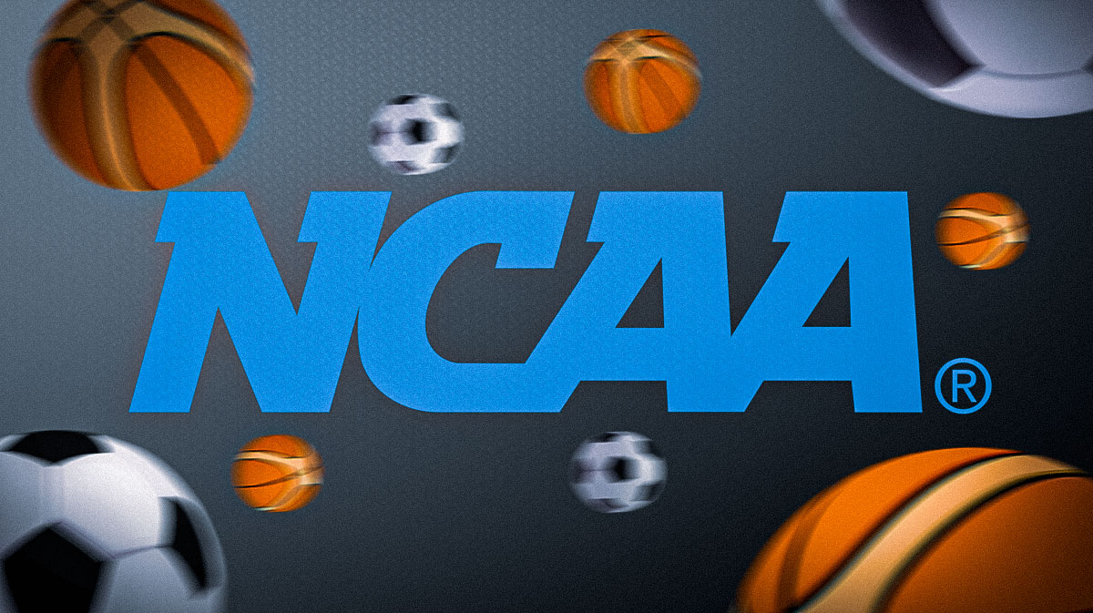 The NCAA logo with different sport balls