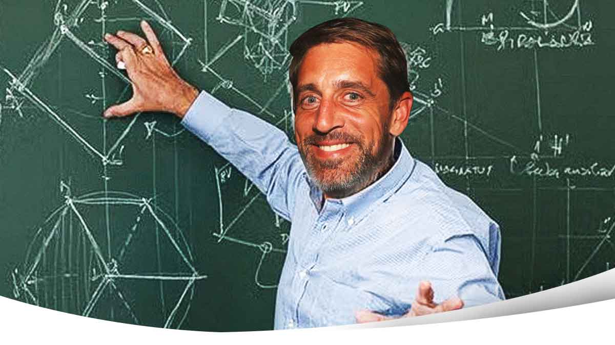 Please use attached photo, Aaron Rodgers head on he teacher's body. as aaron rodgers could go from the jets to the giants as a bridge quarterback after stafford re-signed with the rams.