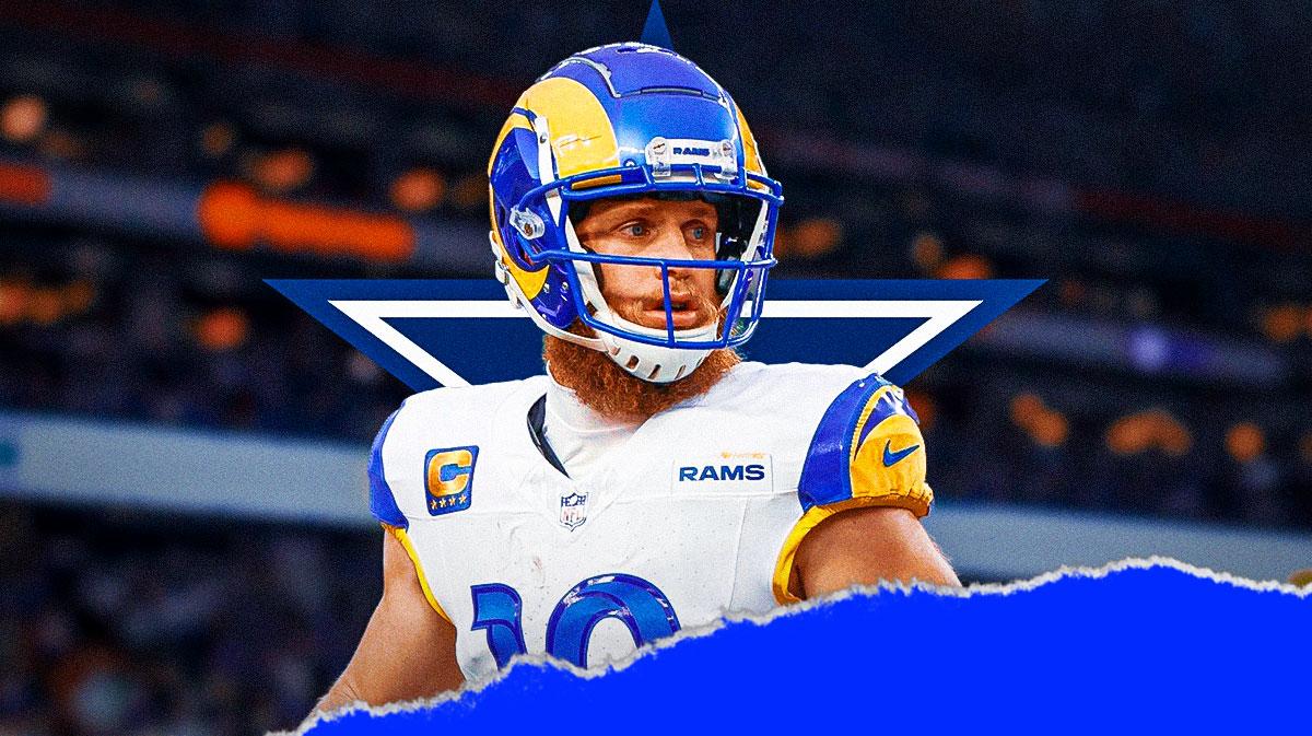Photo: Cooper Kupp in action in Rams jersey, Cowboys logo beside him