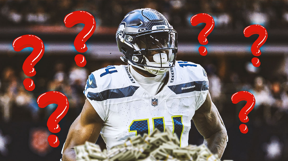 DK Metcalf with money and question marks around the picture.