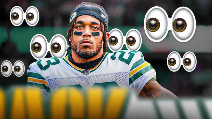 Jaire Alexander with eyeballs all around him.