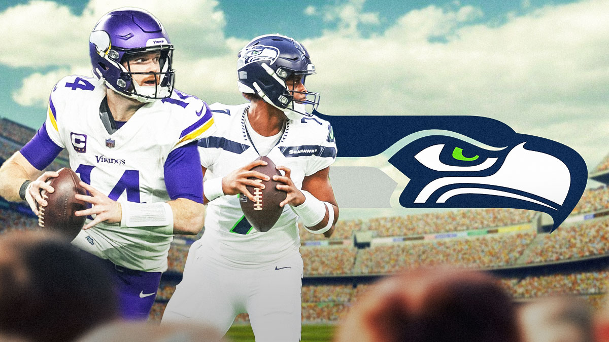 Sam Darnold, Geno Smith, Seattle Seahawks logo