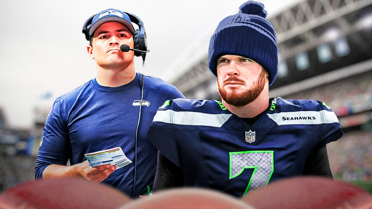 Seattle Seahawks head coach Mike Macdonald and free agent quarterback Sam Darnold
