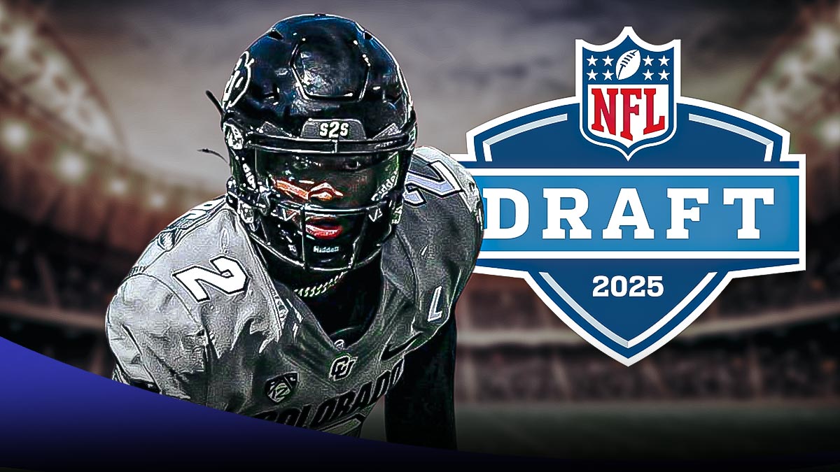 Shedeur Sanders, NLF Draft, NFL Combine, Shedeur Sanders NFL Draft, Colorado football, Shedeur Sanders with 2025 NFL Draft logo, football background