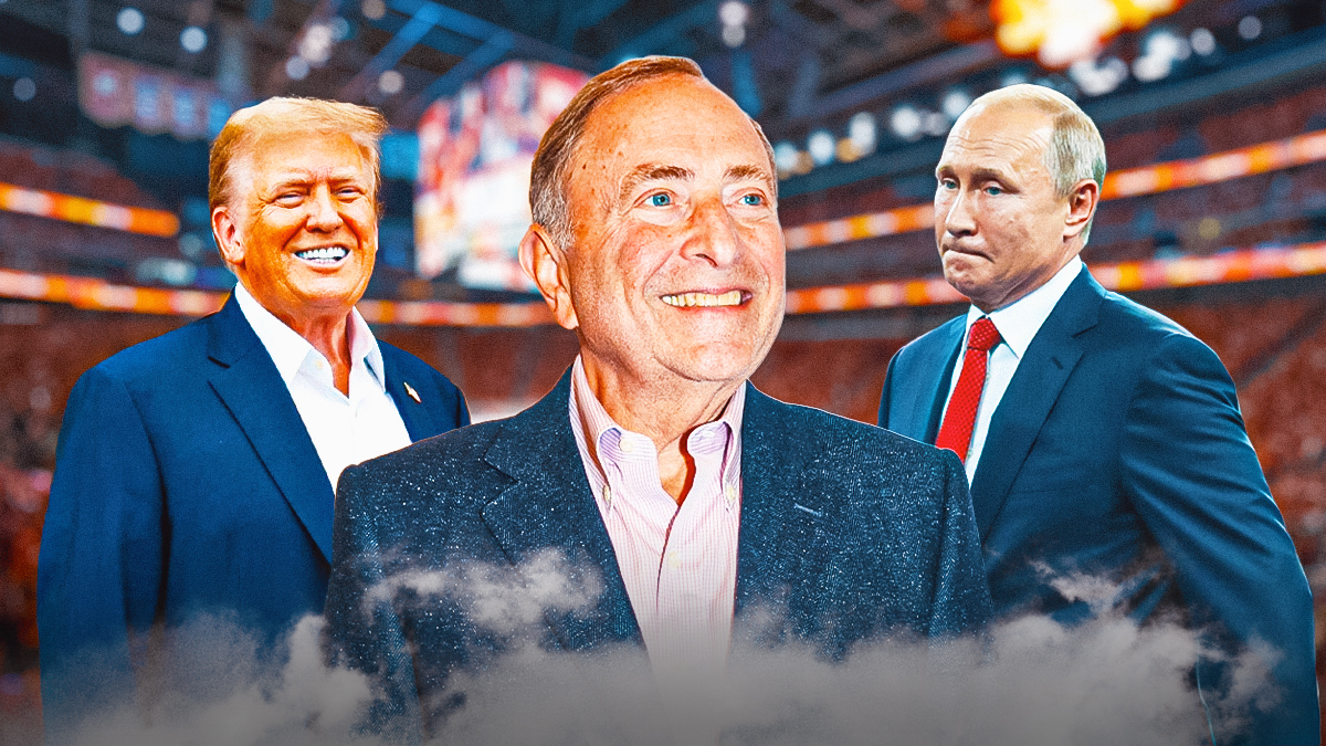 Gary Bettman in the middle of Trump and Putin.