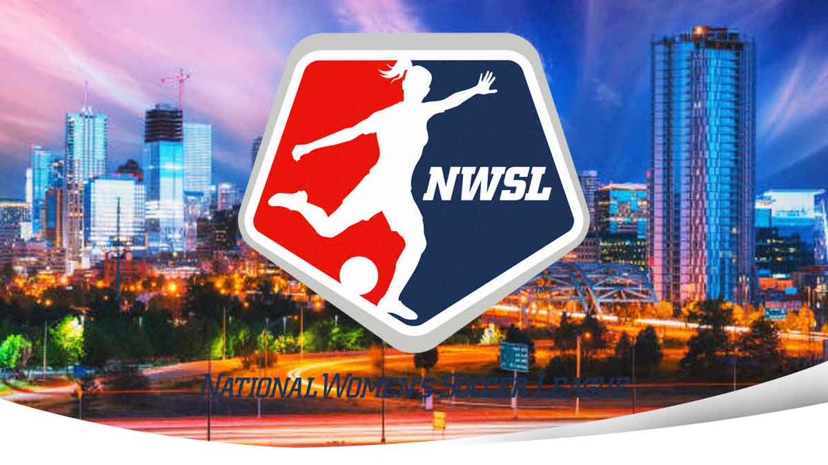 The National Women's Soccer League logo (NWSL) in front of the city of Denver, Colorado, United States