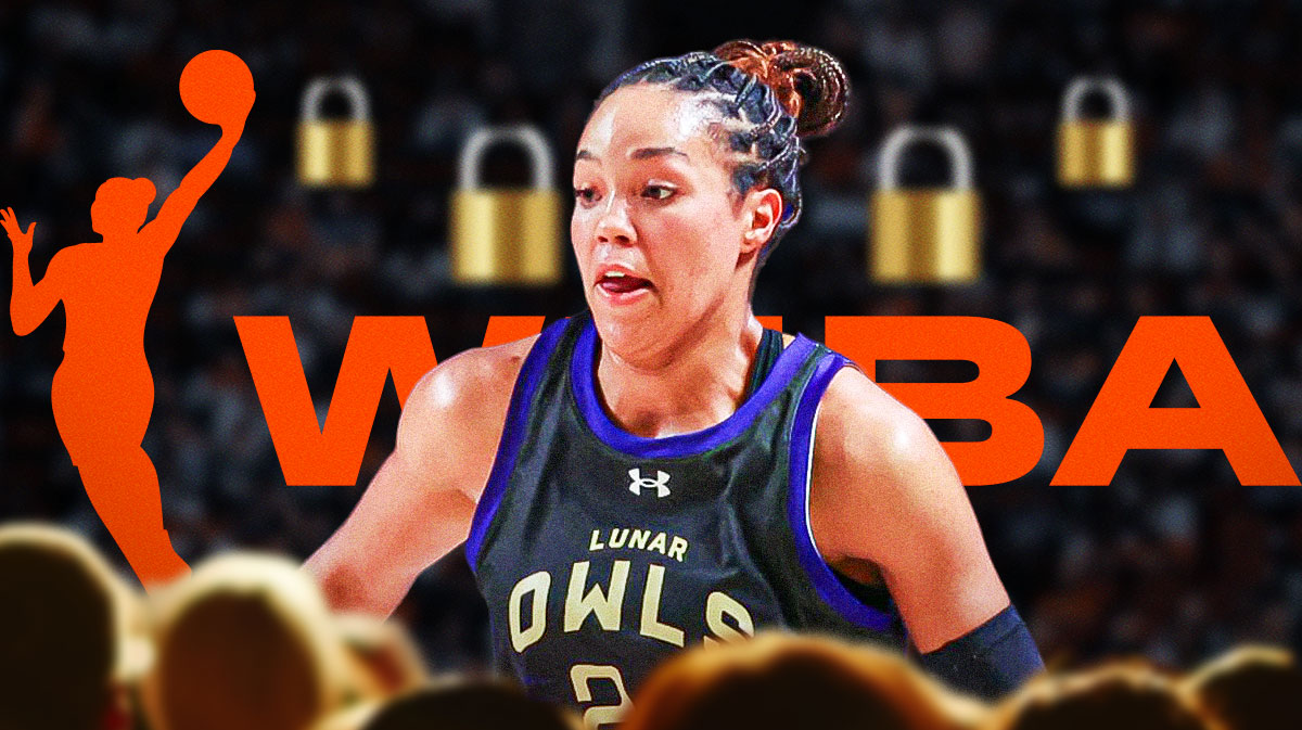 Napheesa Collier with the WNBA logo in the background and a lock symbol around the logo.