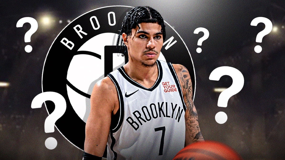 Killian Hayes and a Nets logo with question marks around