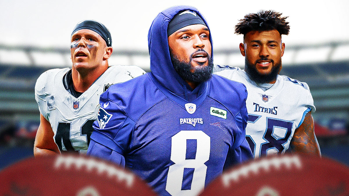 Former New England Patriots linebacker Ja'Whaun Bentley with free agent signings Robert Spillane and Harold Landry III