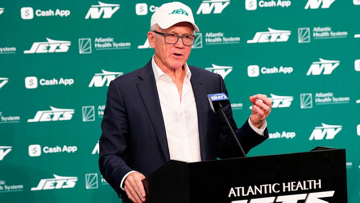 Woody Johnson, primary owner of the New York Jets, is shown during a press conference, at the Atlantic Health Jets Training Center, Monday, January 27, 2025, in Florham Park.