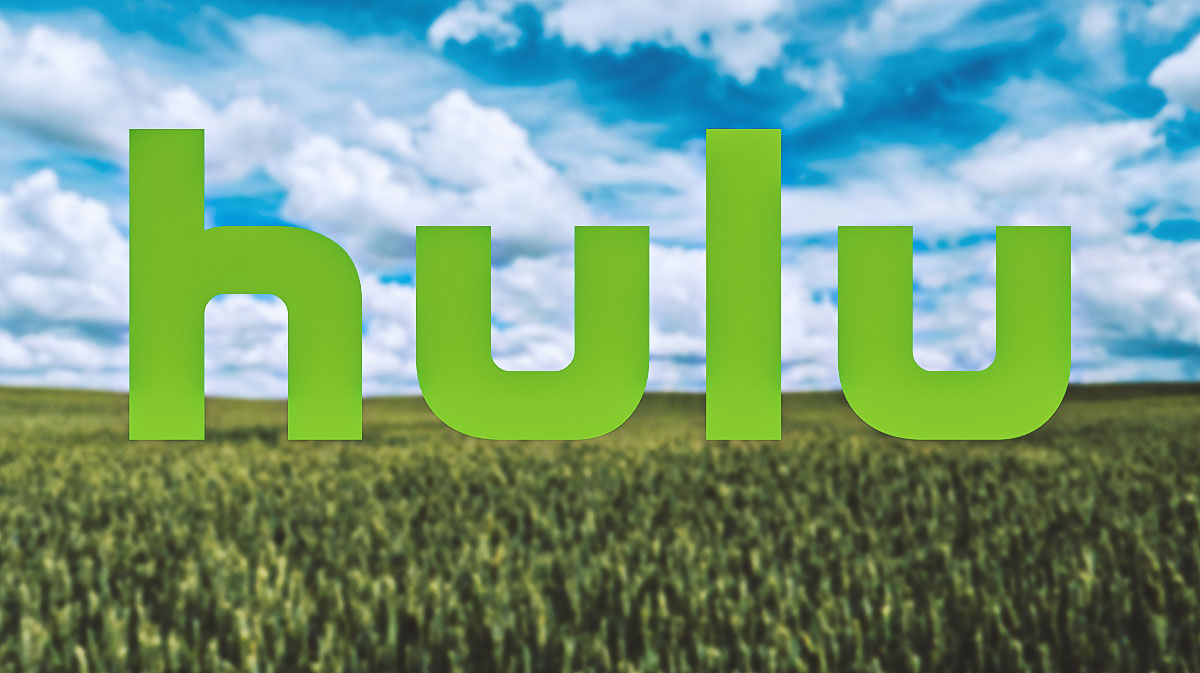 Hulu logo in front of grass field to represent March.