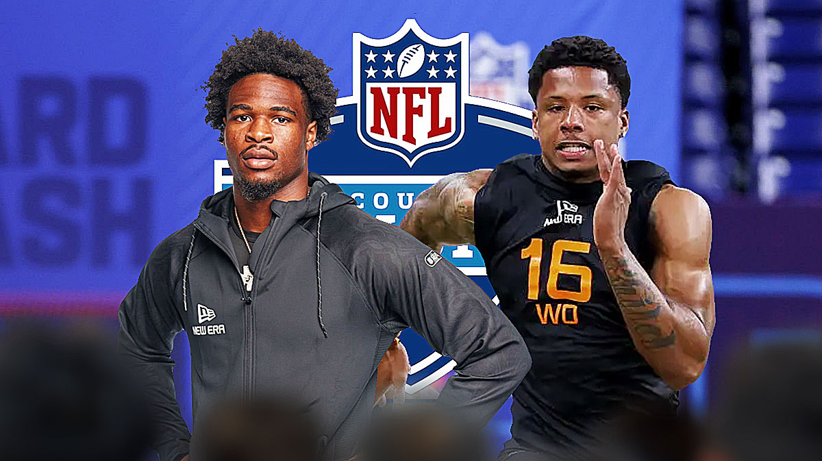 Nick Emmanwori and Matthew Golden. Both preferably in Scouting Combine gear. 2025 Scouting Combine logo front and center.