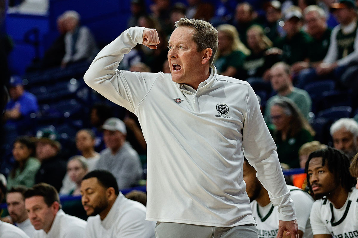 Colorado State Rams head coach Niko Medved in the second half against the Air Force Falcons at Clune Arena.