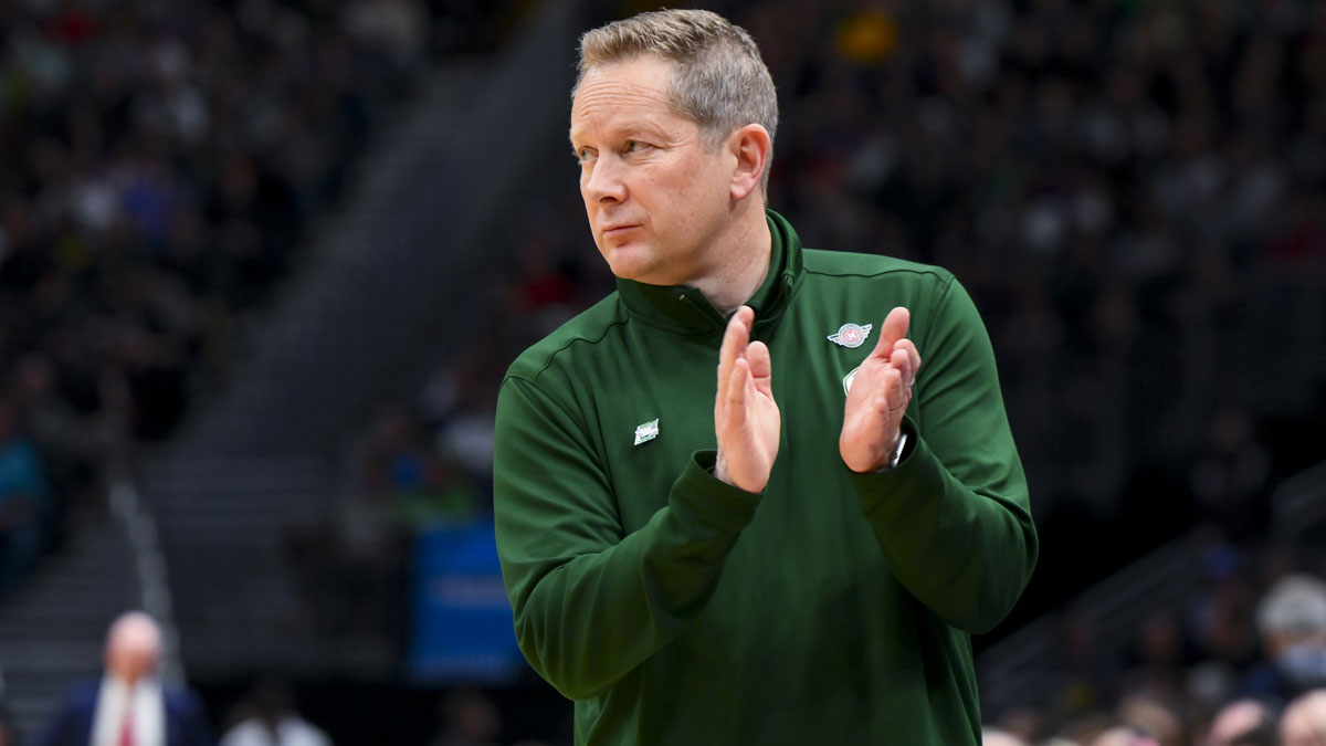 Colorado State Rams head coach Niko Medved reacts against the Maryland Terrapins in the second half at Climate Pledge Arena.