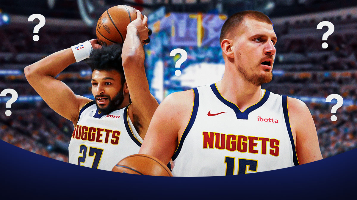 Nikola Jokic and Jamal Murray with question marks around the picture.