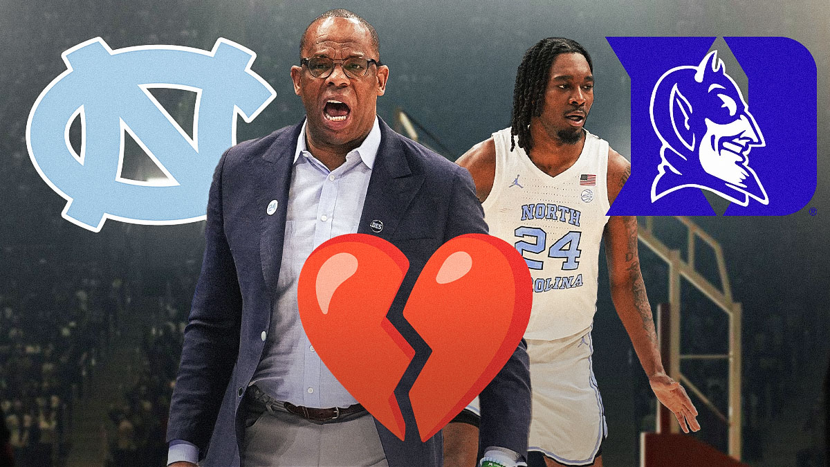 Hubert Davis and Jae'Lyn Withers, North Carolina Tar Heels and Duke Blue Devils logos, heartbroken symbols