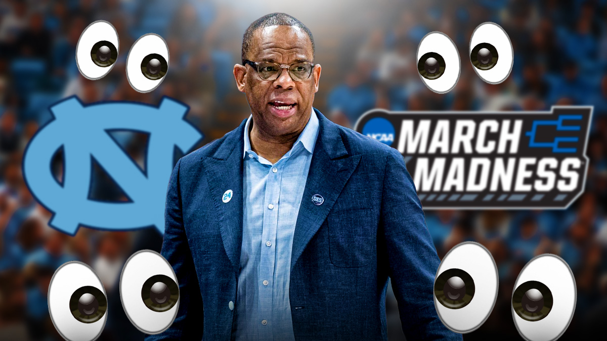 Hubert Davis, North Carolina Tar Heels and NCAA Tournament logos, eyes symbols
