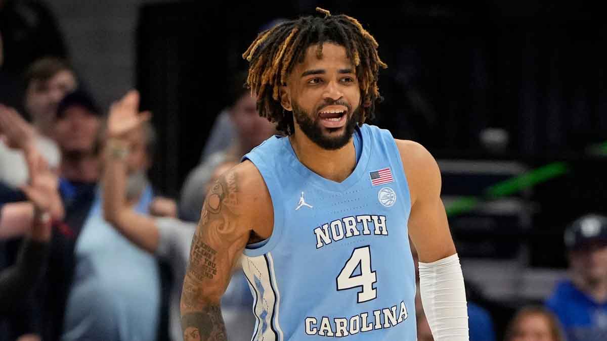 North Carolina Tar Heels guard RJ Davis (4) reacts in the second half at Spectrum Center.