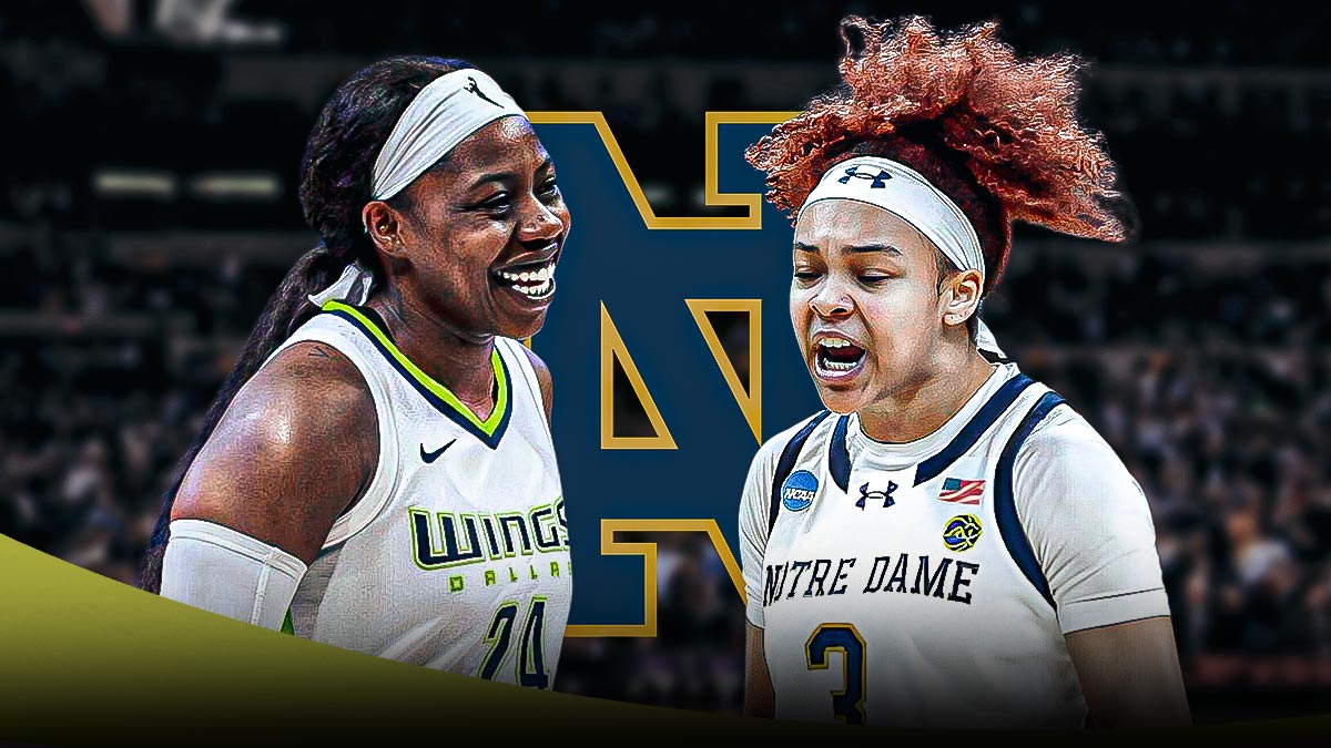 Hannah Hidalgo, Arike Ogunbowale, Notre Dame Fighting Irish logo, fire symbols