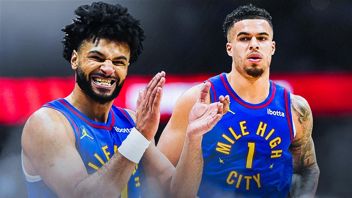 Nuggets' Jamal Murray and Michael Porter Jr, but between them have a heart emoji and a strong arm emoji.