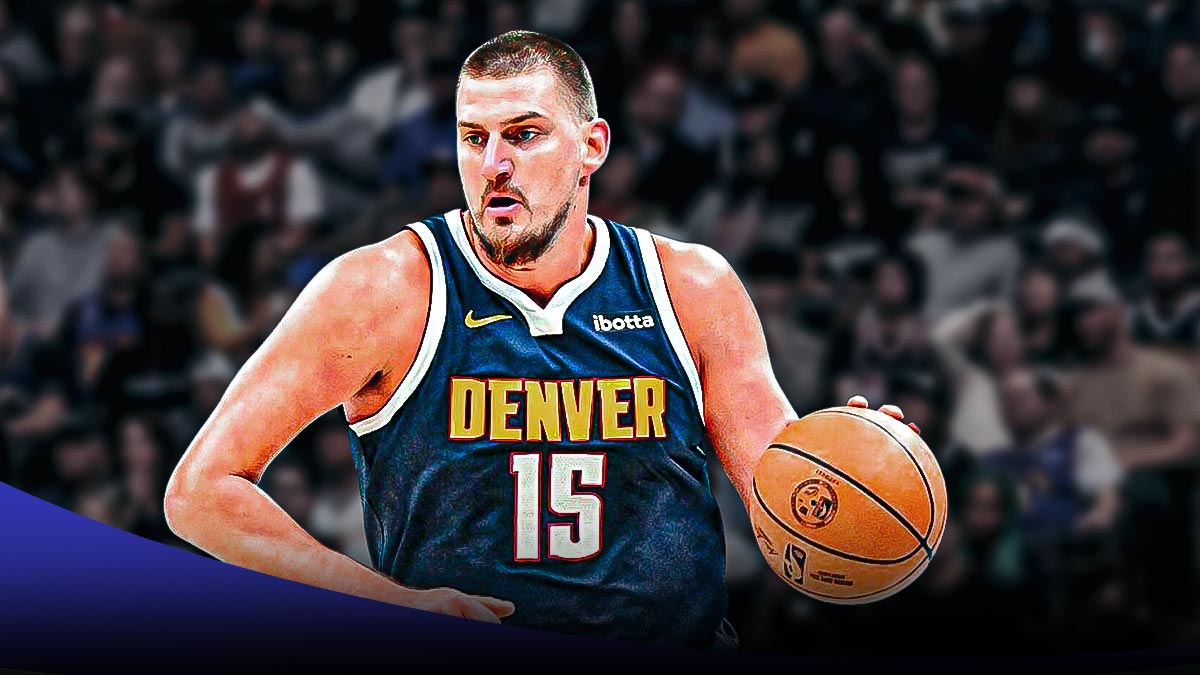 Nikola Jokic in a Nuggets jersey.