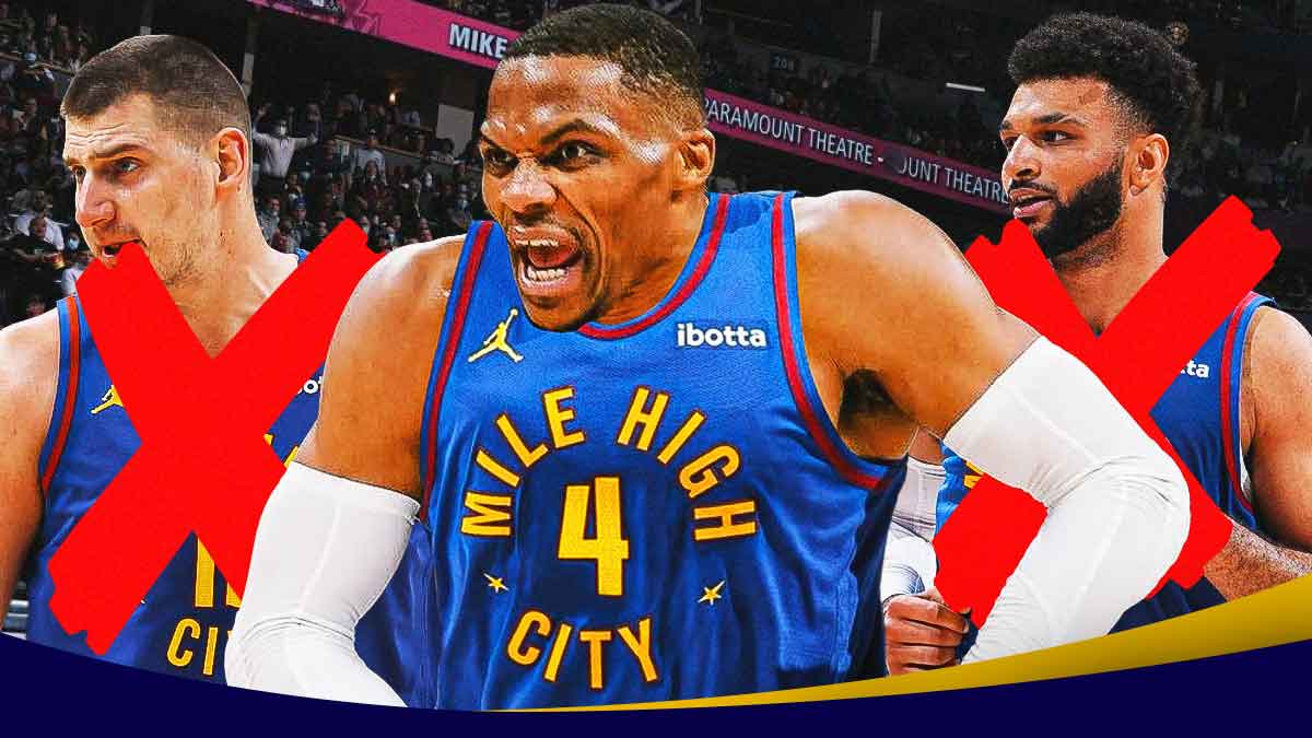 Nuggets' Russell Westbrook celebrating.